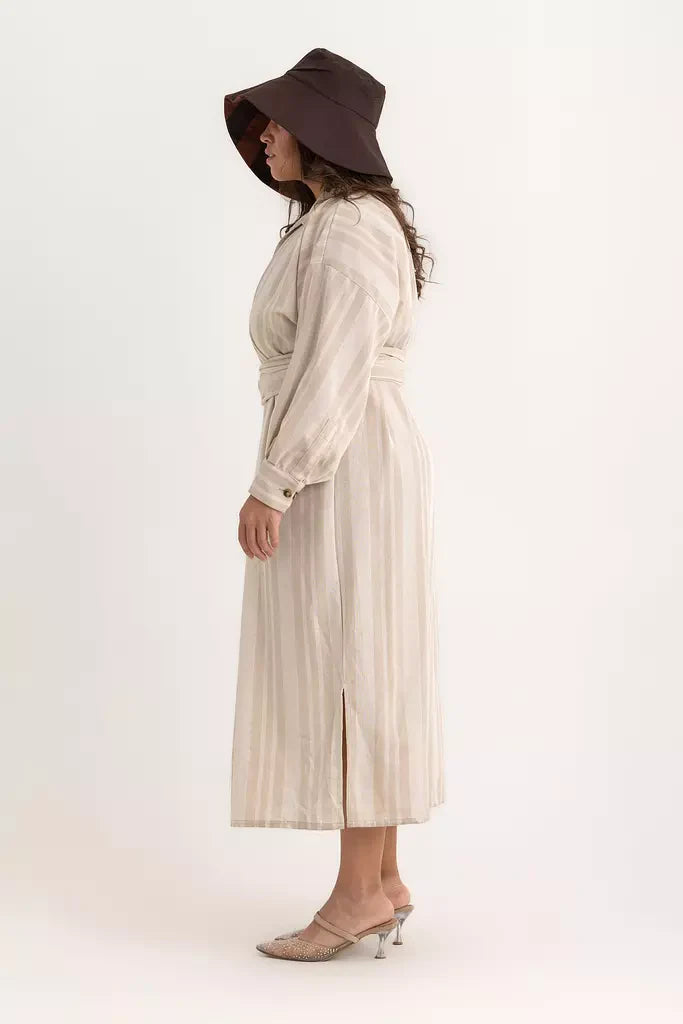 Pola Shirt Dress - Beige Striped