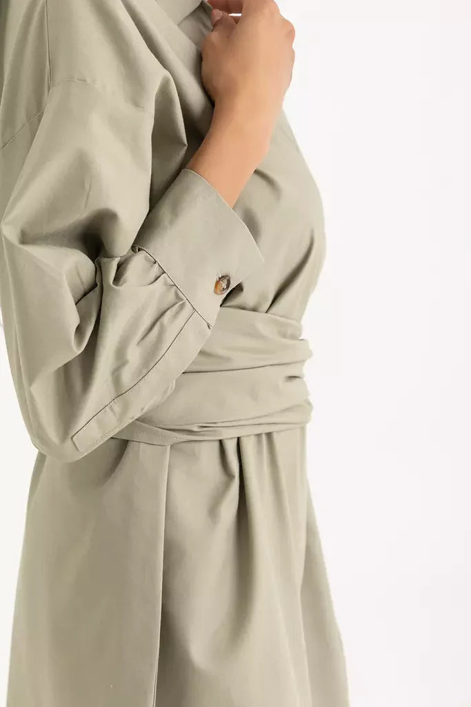 Pola Shirt Dress - Sage Green Oxford