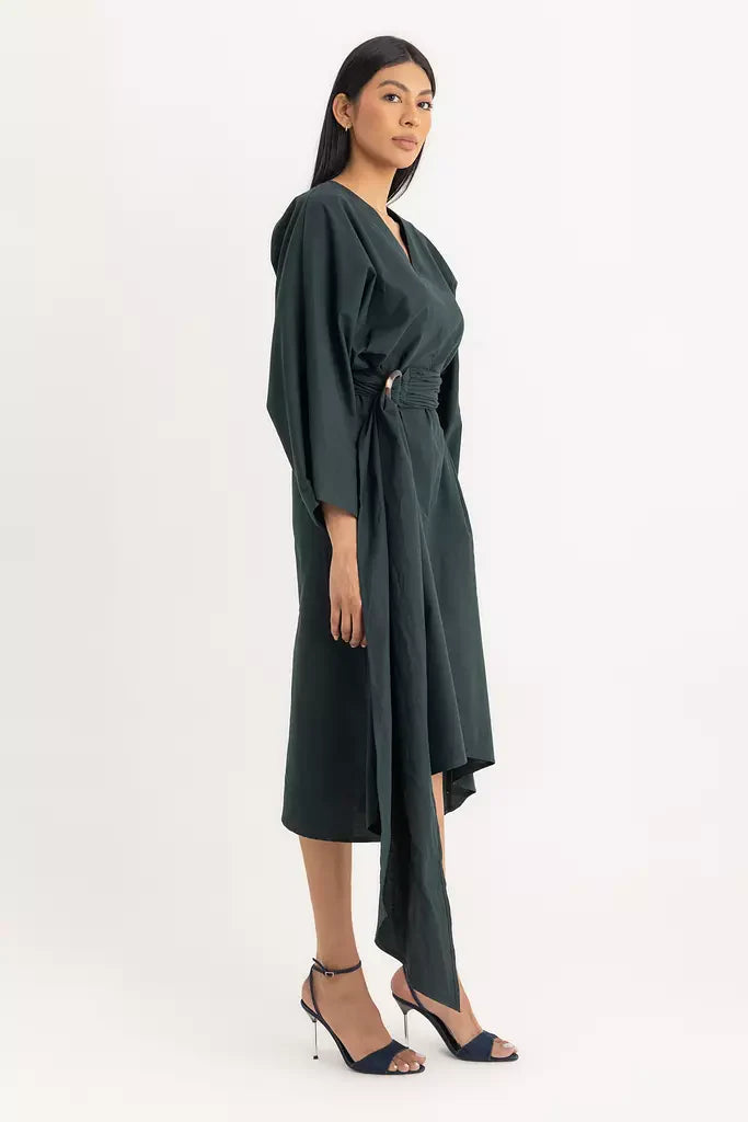 Aline V-neck Dress - Forest Green Oxford