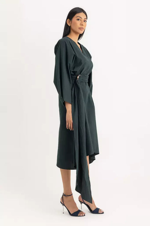 Aline V-neck Dress - Forest Green Oxford