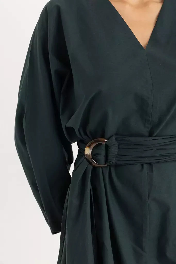 Aline V-neck Dress - Forest Green Oxford