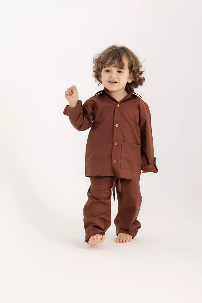 Kiko Kids Long Sleeve Shirt - Chestnut Oxford