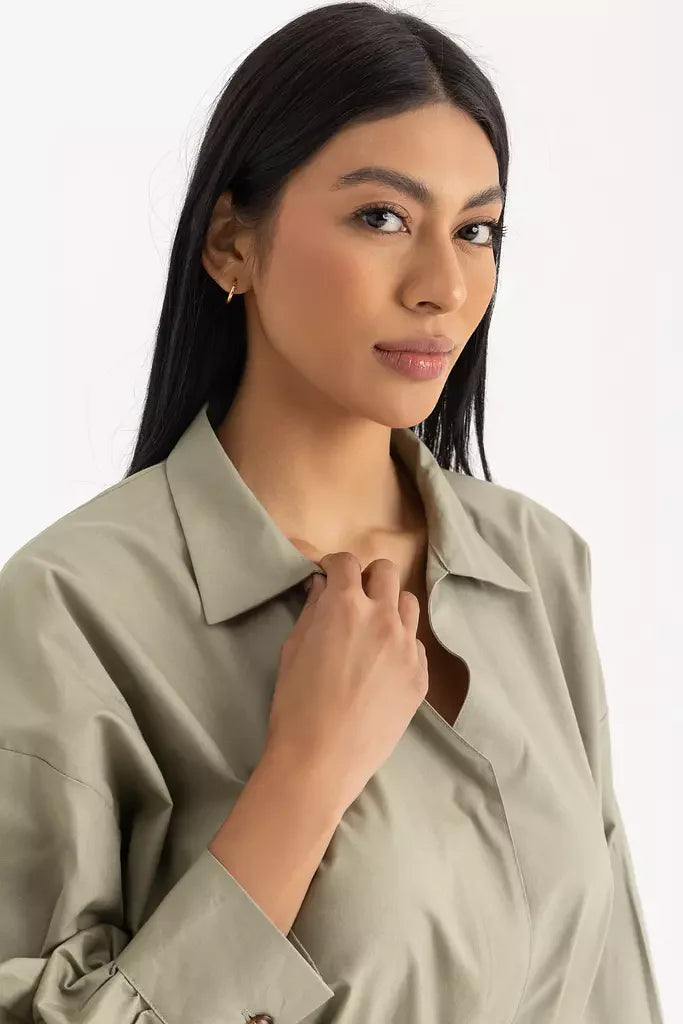 Pola Shirt Dress - Sage Green Oxford
