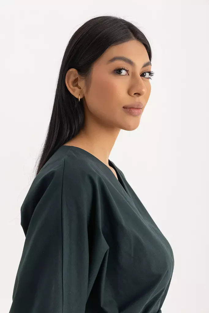 Aline V-neck Dress - Forest Green Oxford
