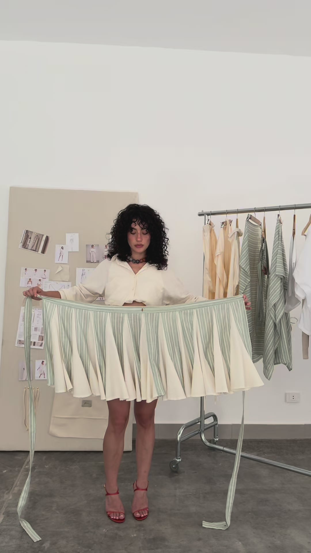 Godet Wrapped Skirt- Green Striped