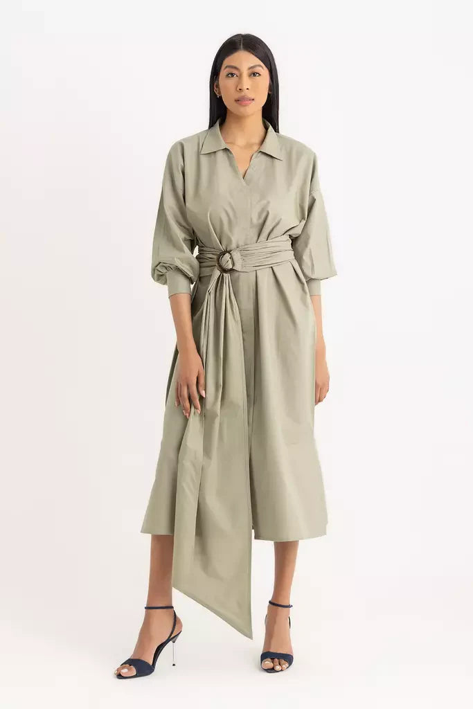 Pola Shirt Dress - Sage Green Oxford
