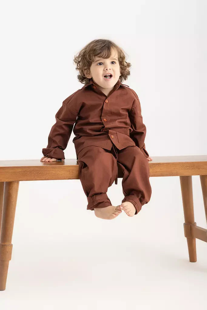 Kiko Kids Long Sleeve Shirt - Chestnut Oxford