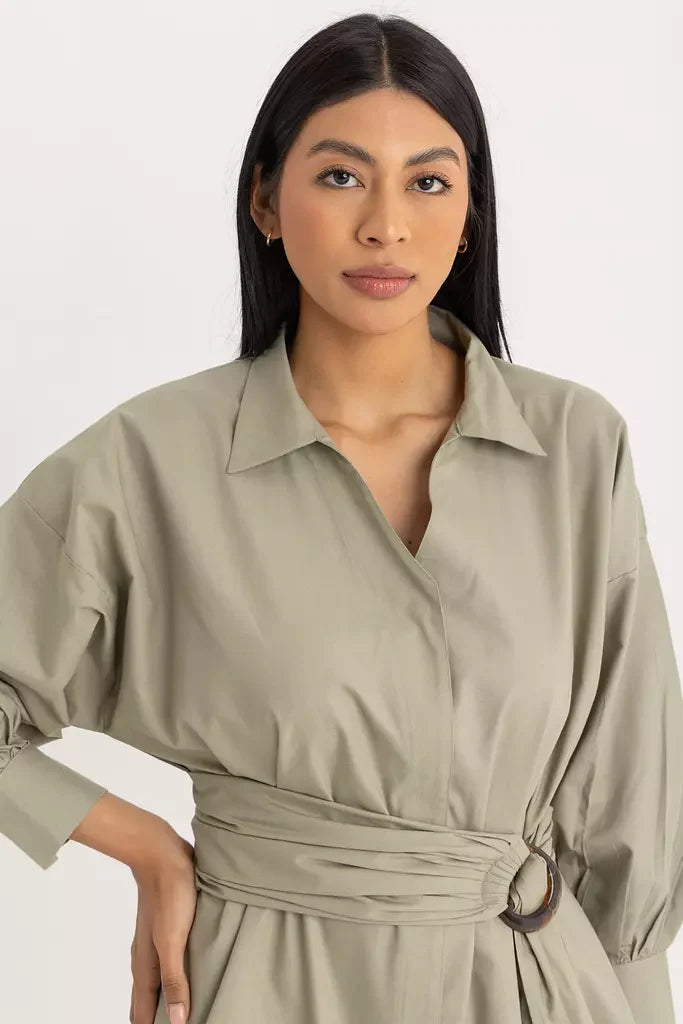 Pola Shirt Dress - Sage Green Oxford