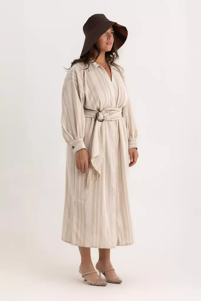 Pola Shirt Dress - Beige Striped