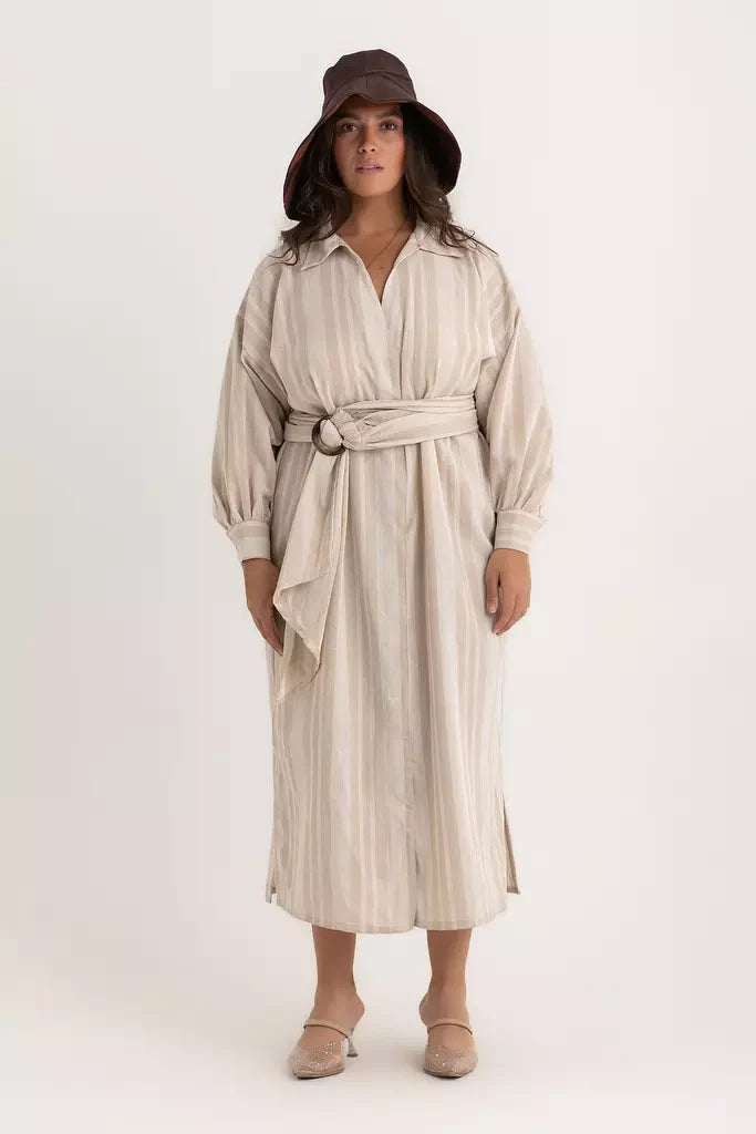 Pola Shirt Dress - Beige Striped