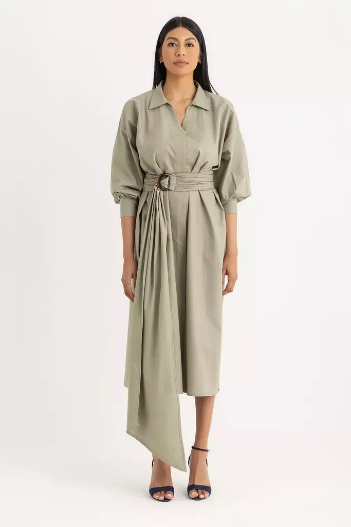Pola Shirt Dress - Sage Green Oxford