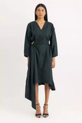 Aline V-neck Dress - Forest Green Oxford